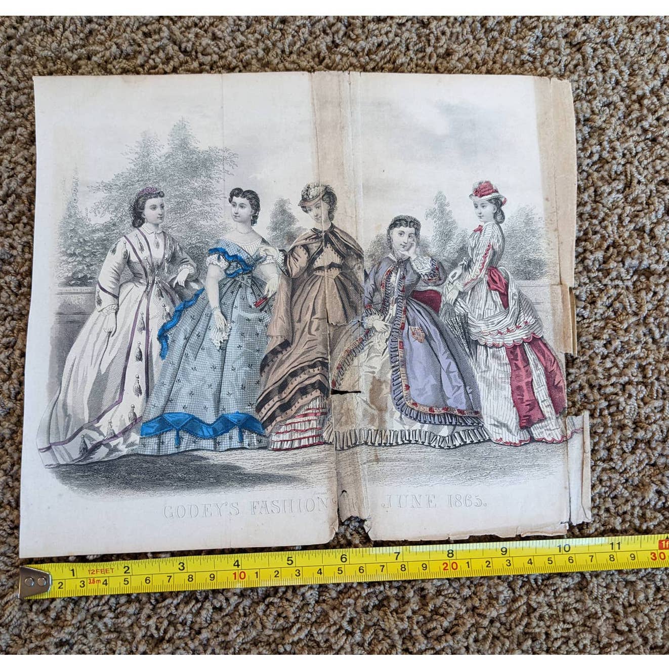 Antique Godey's Victorian Rare Hand Colored Fashion Book Plate Print June 1865