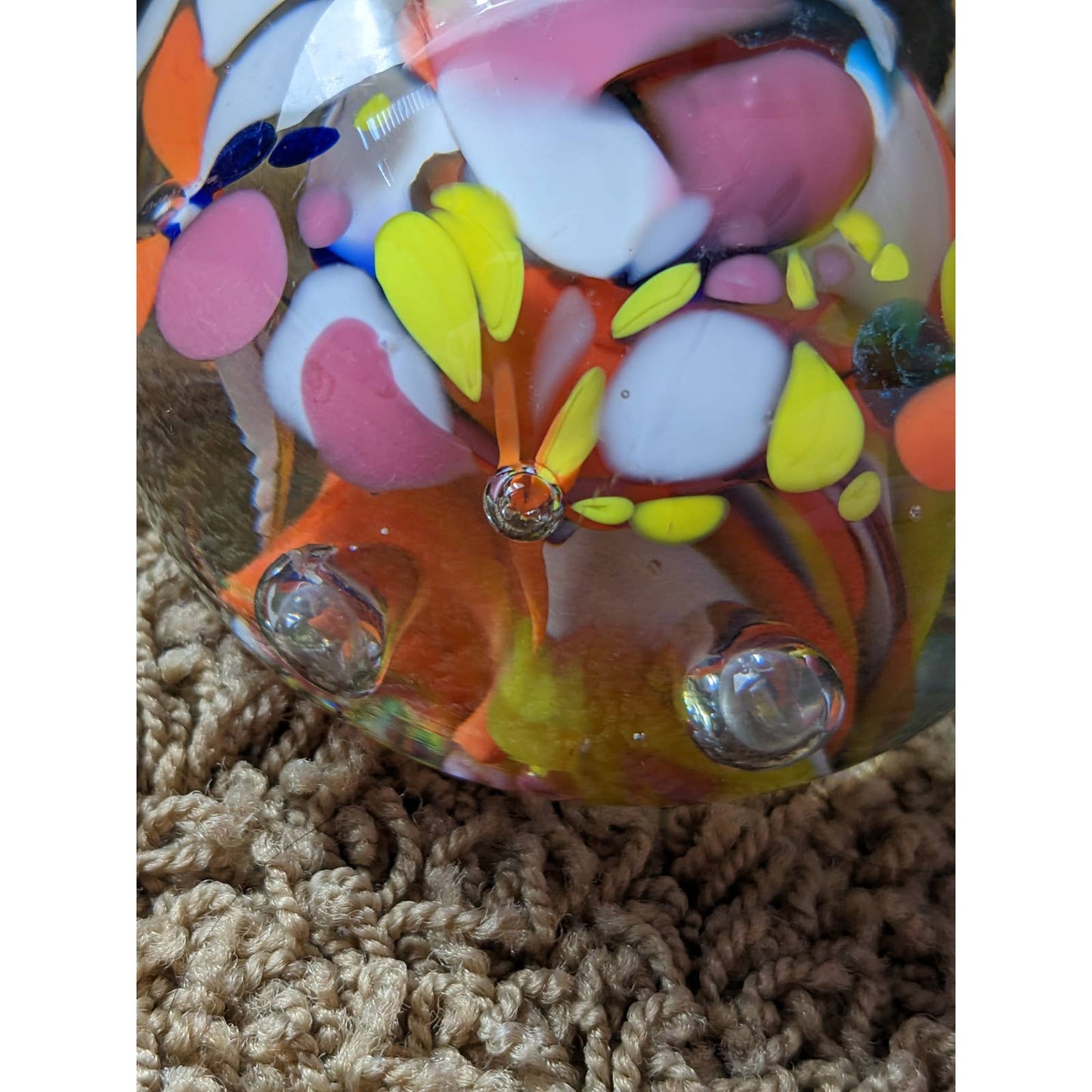 St Clair Paperweight Glass Vintage Art Glass Colorful Floral Bubble Handmade USA