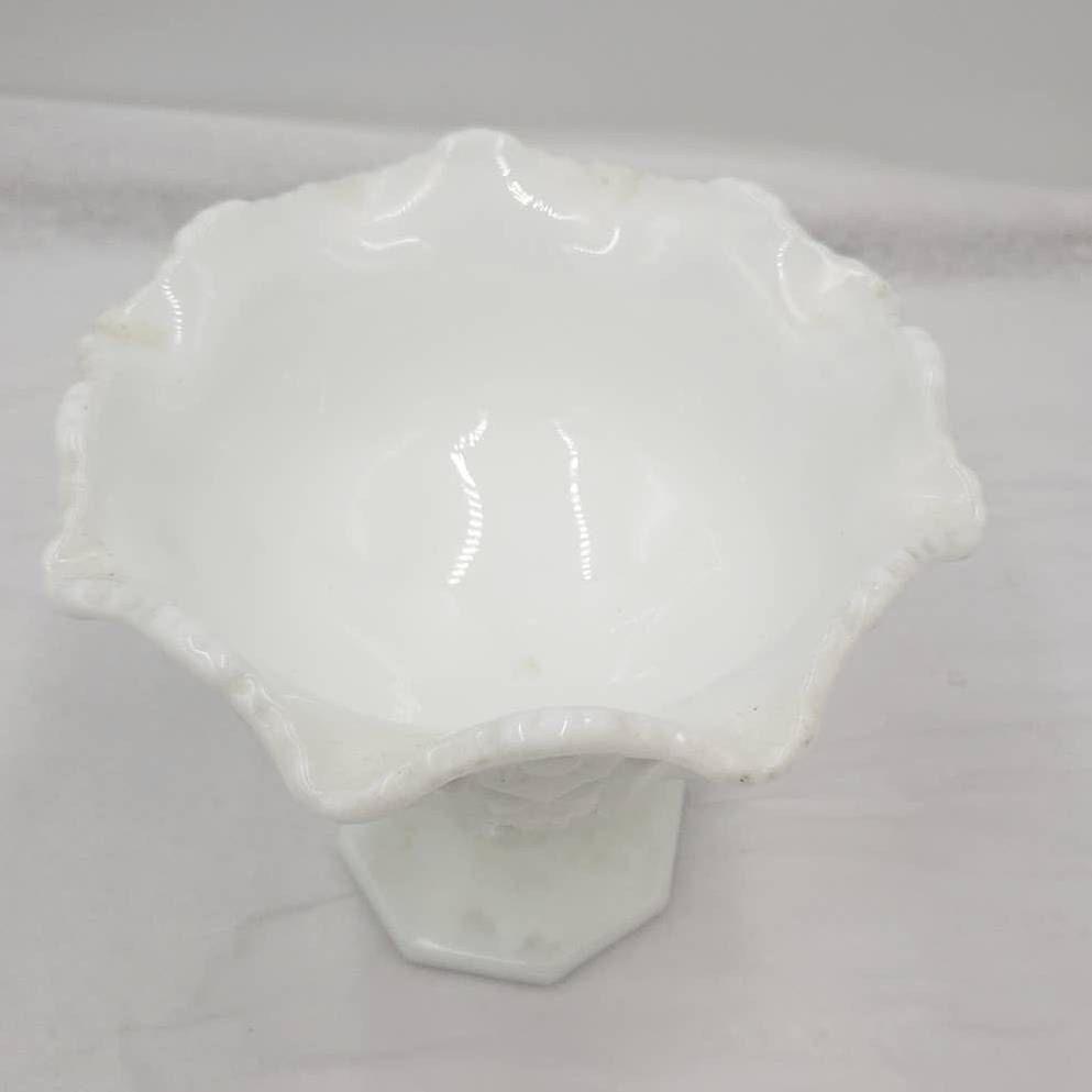 Vintage Milk Glass Pedestal Compote White Candy Dish Bowl 7" Tall