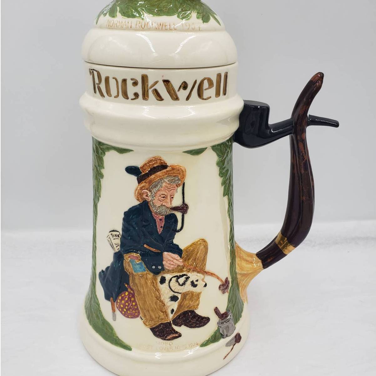 Large Beer Mug Stein 16" Curtis Norman Rockwell 1982 Hobo 1924 Be A Man 1922