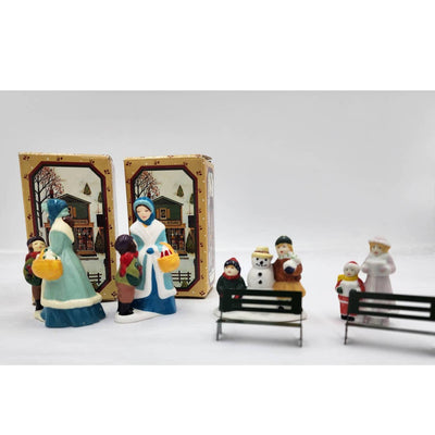 Vintage Christmas Village Figurines Mixed Lot 6 Avon Country Bench, Carolers