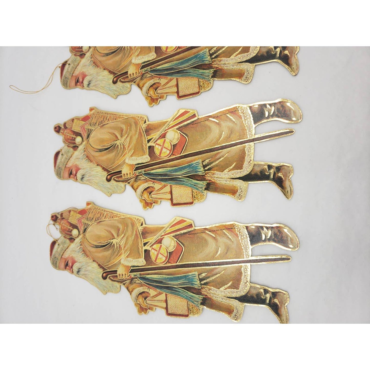 Vintage 1980 Merrimack Santa Lot Set 3 Christmas Die Cut Hanging Card Ornament