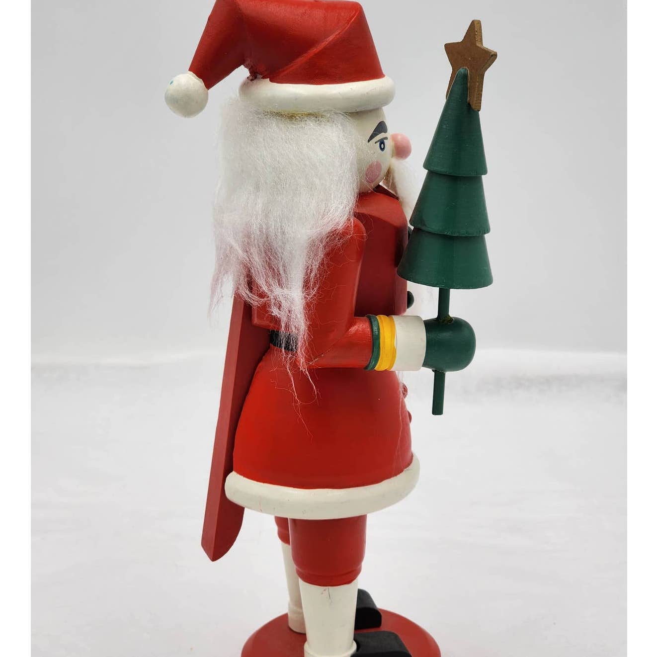 Nutcracker Christmas Santa Figurine Holding Tree Rosy Cheeks Santa Claus 10"