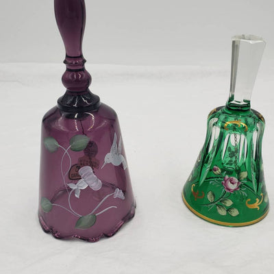 Set of 2 Hand Painted Bells including a Fenton Hand Painted Bell