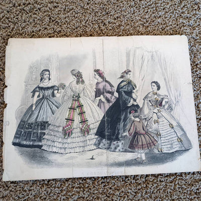 Antique Godey's Victorian Rare Hand Colored Fashion Plate Print A Consultation