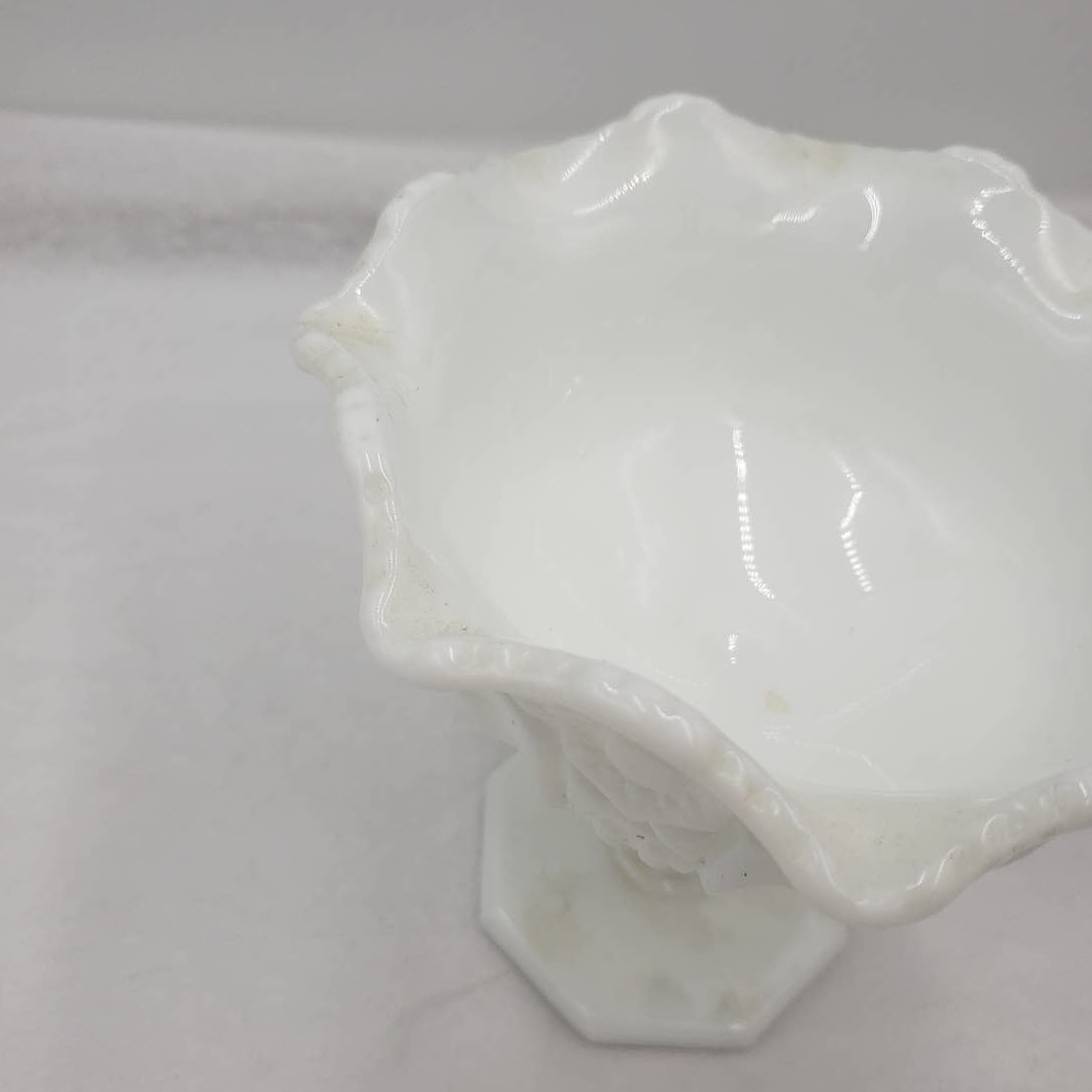 Vintage Milk Glass Pedestal Compote White Candy Dish Bowl 7" Tall