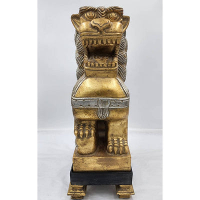 Chinese Guardian Lion Large Vintage Shi Shi Dog Lion Foo Gold Silver Statue 19"