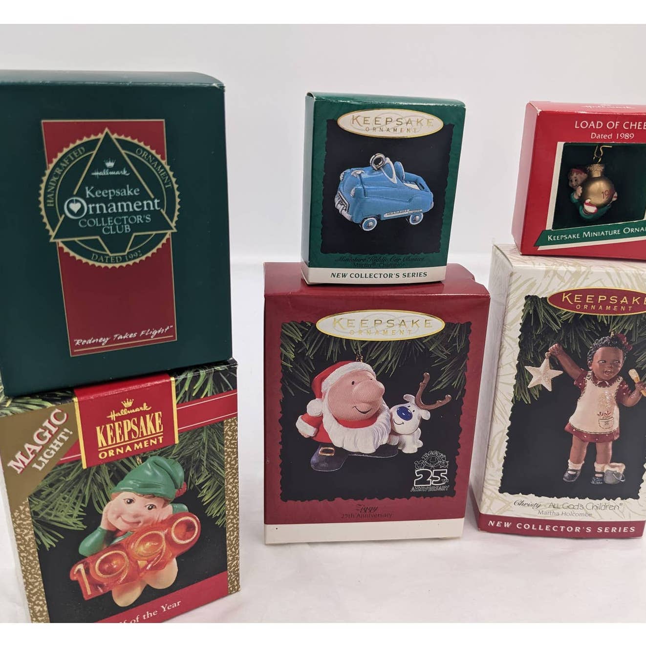 Hallmark Ornament Lot 6 Keepsake Ziggy Riddie Gods Children Elf Vintage With Box