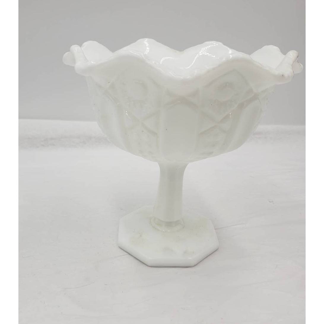 Vintage Milk Glass Pedestal Compote White Candy Dish Bowl 7" Tall