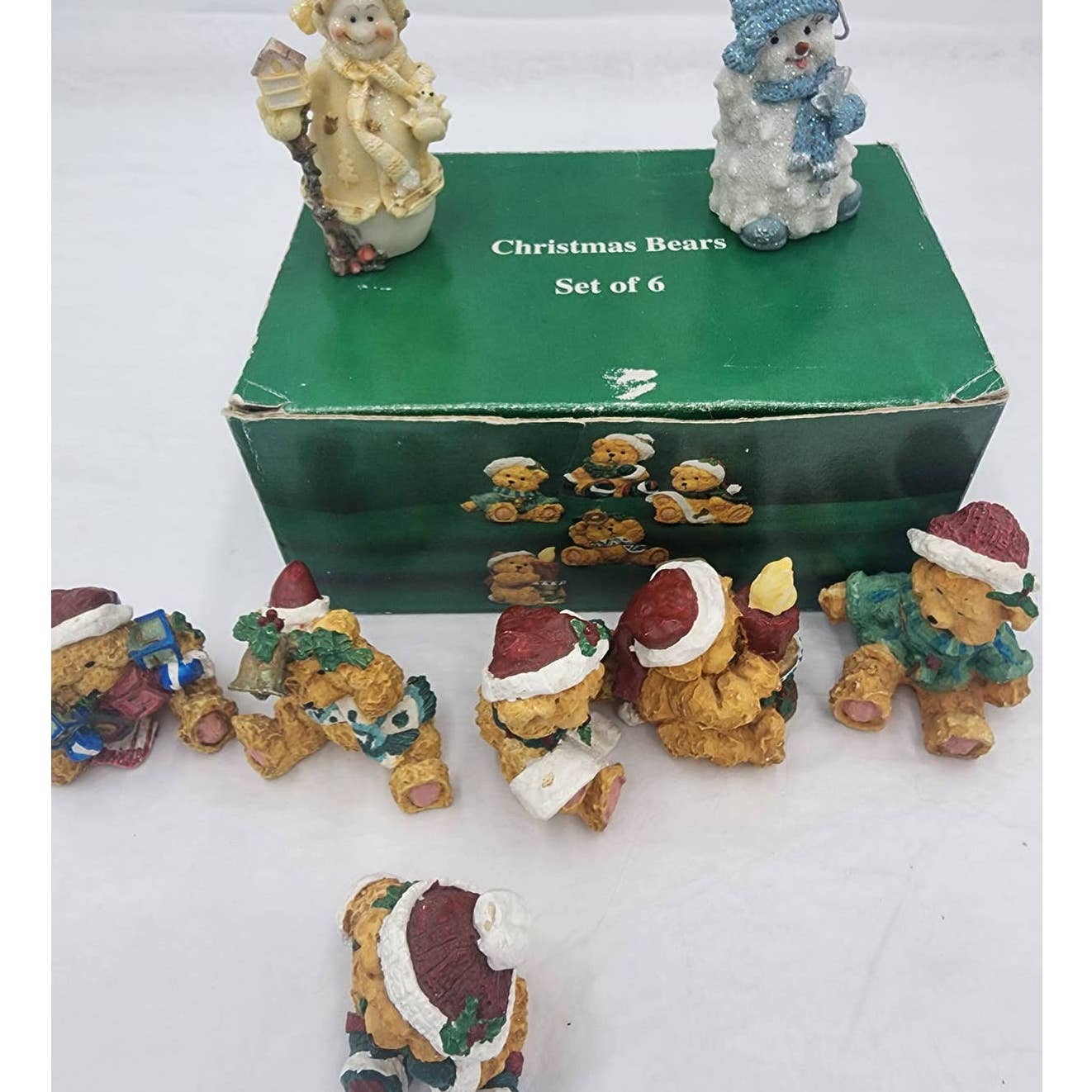 Vintage Christmas Bears And Snowman Ornaments Miniatures Set Of 6 Holiday Bears