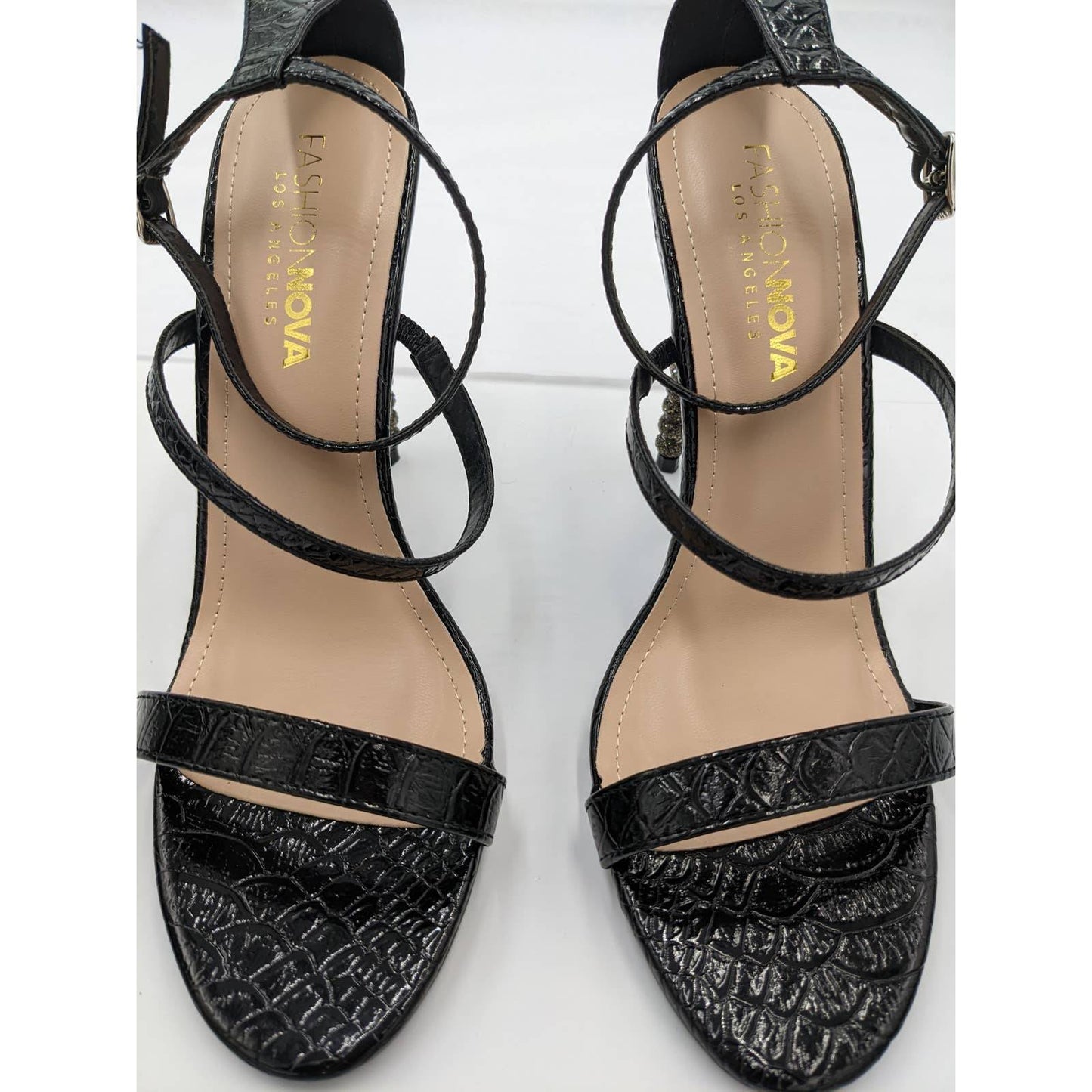 Fashion Nova Adjustable Ankle Strap Open Toe Black Heels Womes Size 7.5