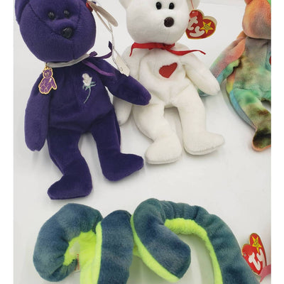 Beanie Baby Rare Lot w/Errors: Princess, Curly, Hissy, Valentino, Peace, Rainbow