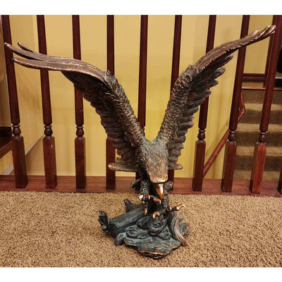 Eagle Sculpture Large Catching Prey Swooping Marian Imports Bronze Plated Resin