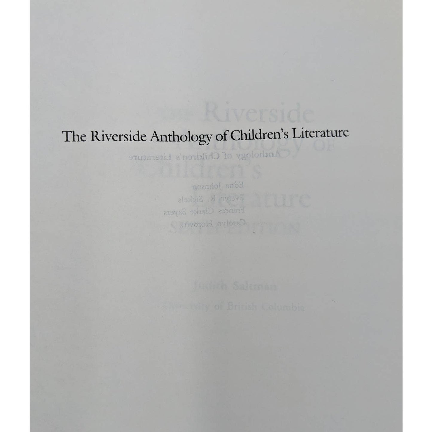 Riverside Anthology Of Childrens Literature Sixth Edition 1985 Judith Saltman