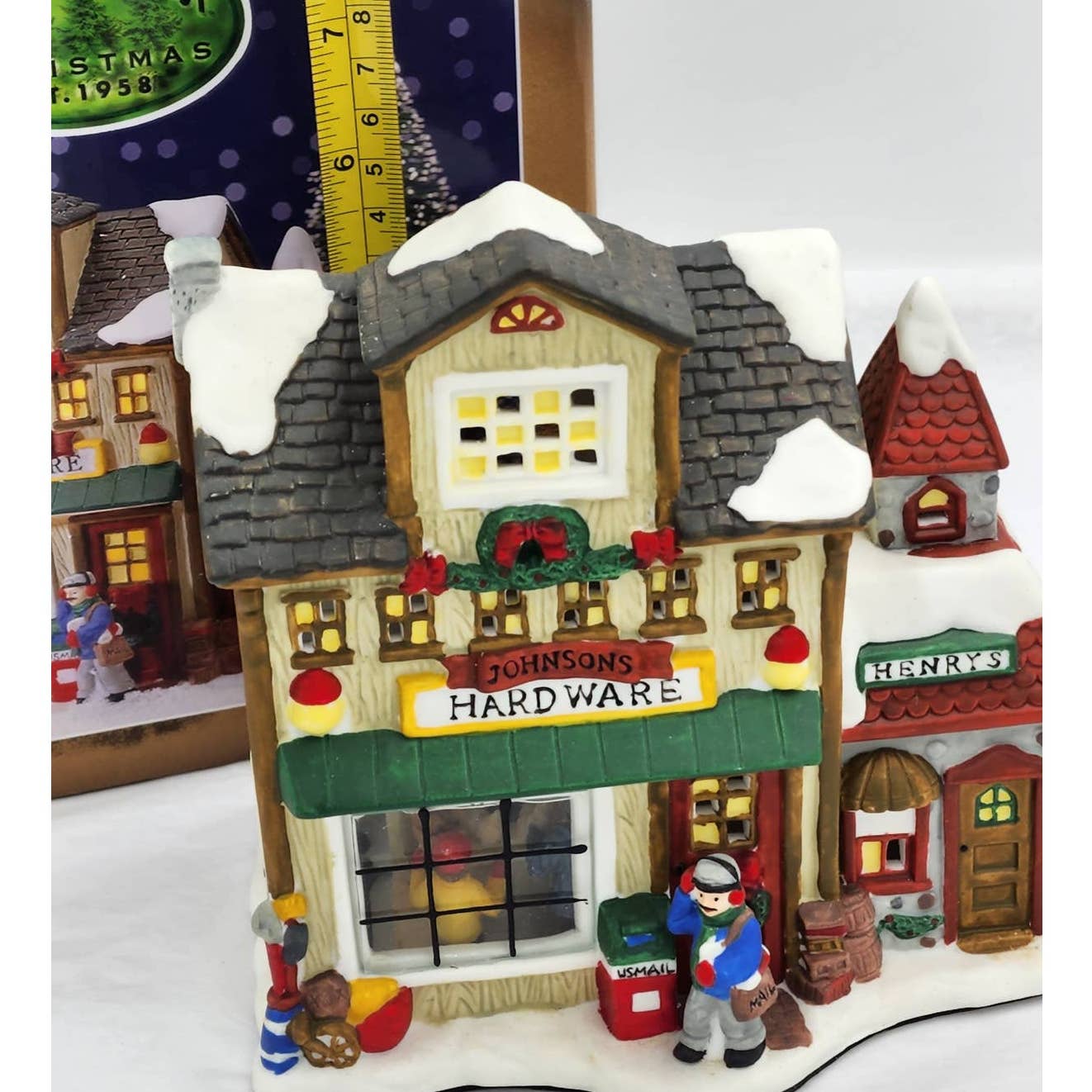 Christmas Village Enchanted Forest Porcelain Glass Window House Figurines Mail