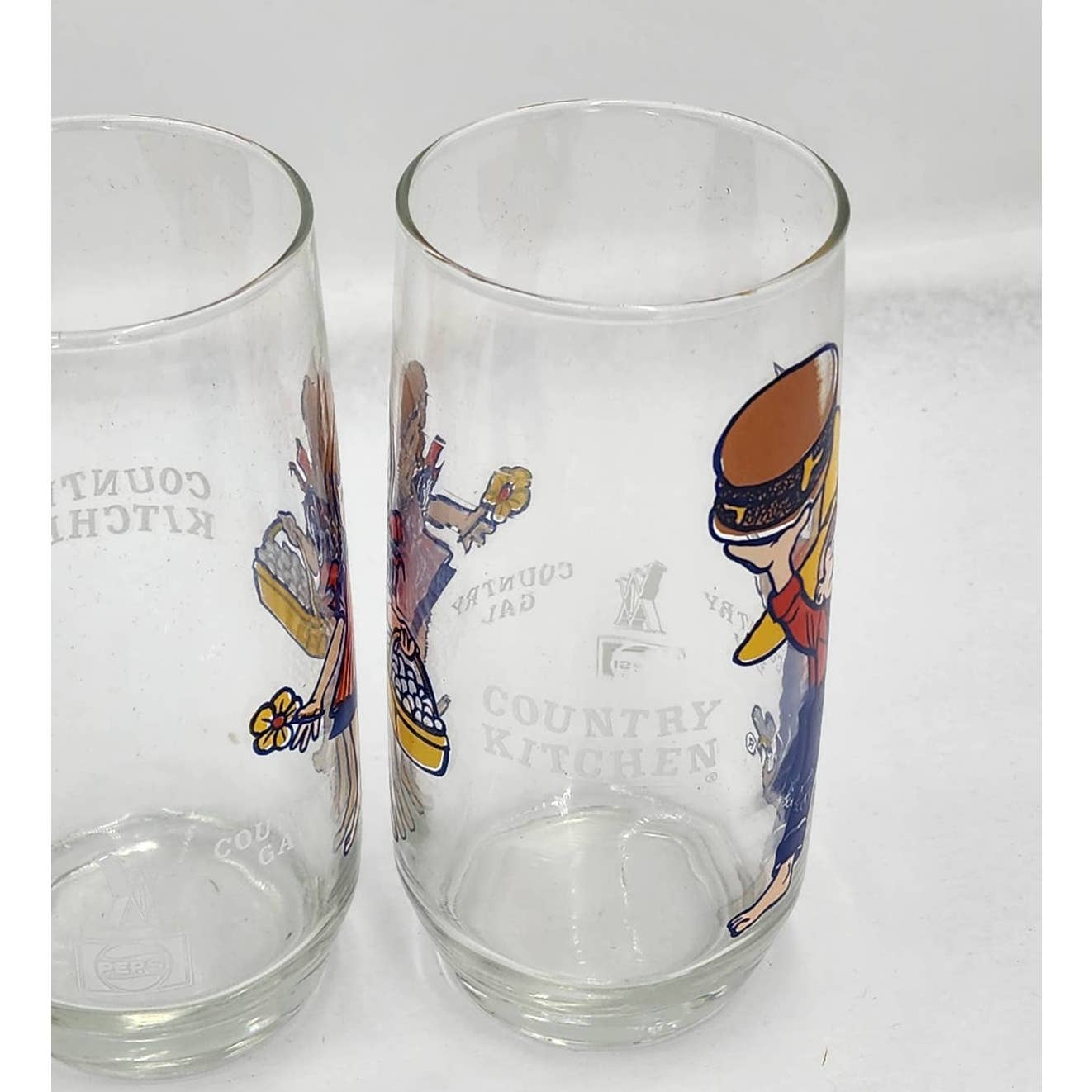 Pepsi Country Kitchen Country Gal & Boy Vintage Collector Drinking Glasses Set 4