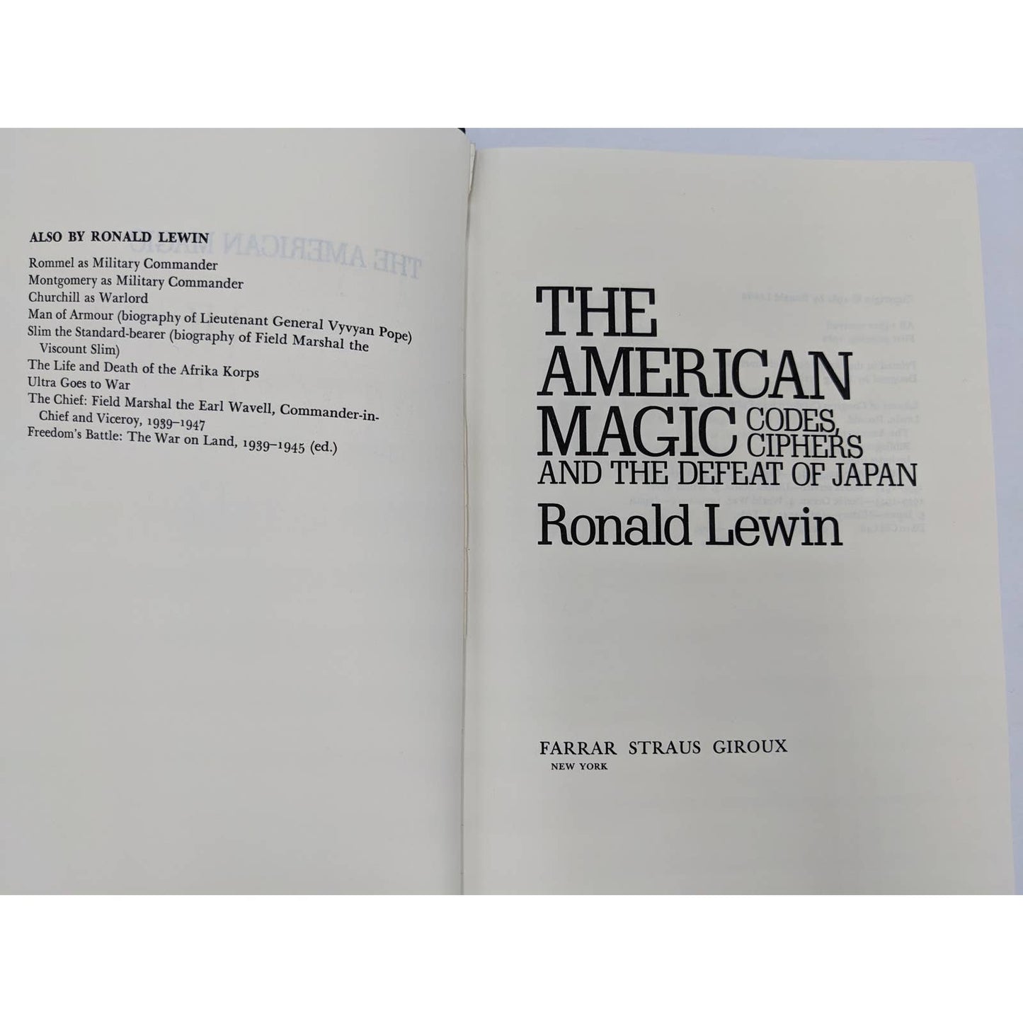 American Magic Codes Ciphers And The Defeat Of Japan By Ronald Lewin WW2 1982