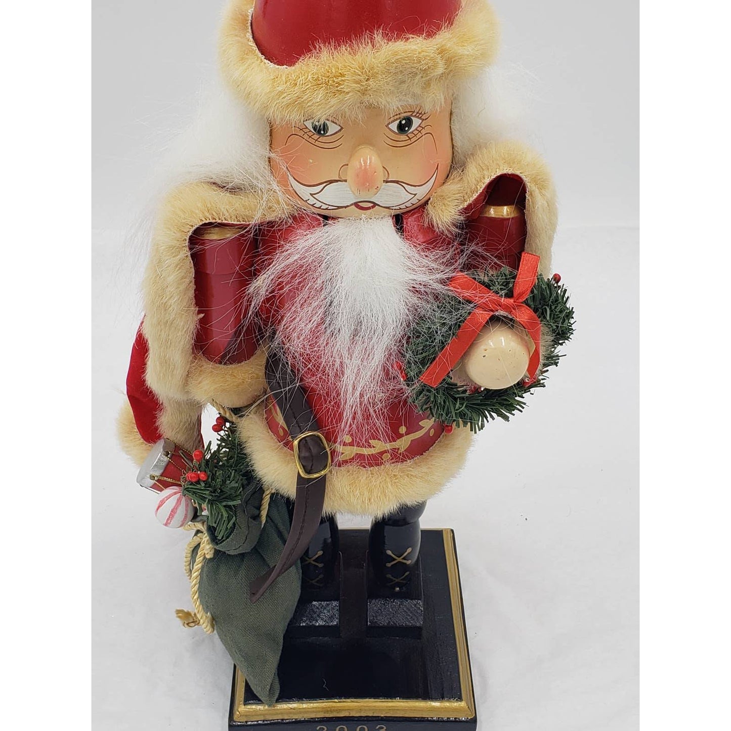 Nutcracker Santa Claus Red Cape Holding Toy Bag Size 14"