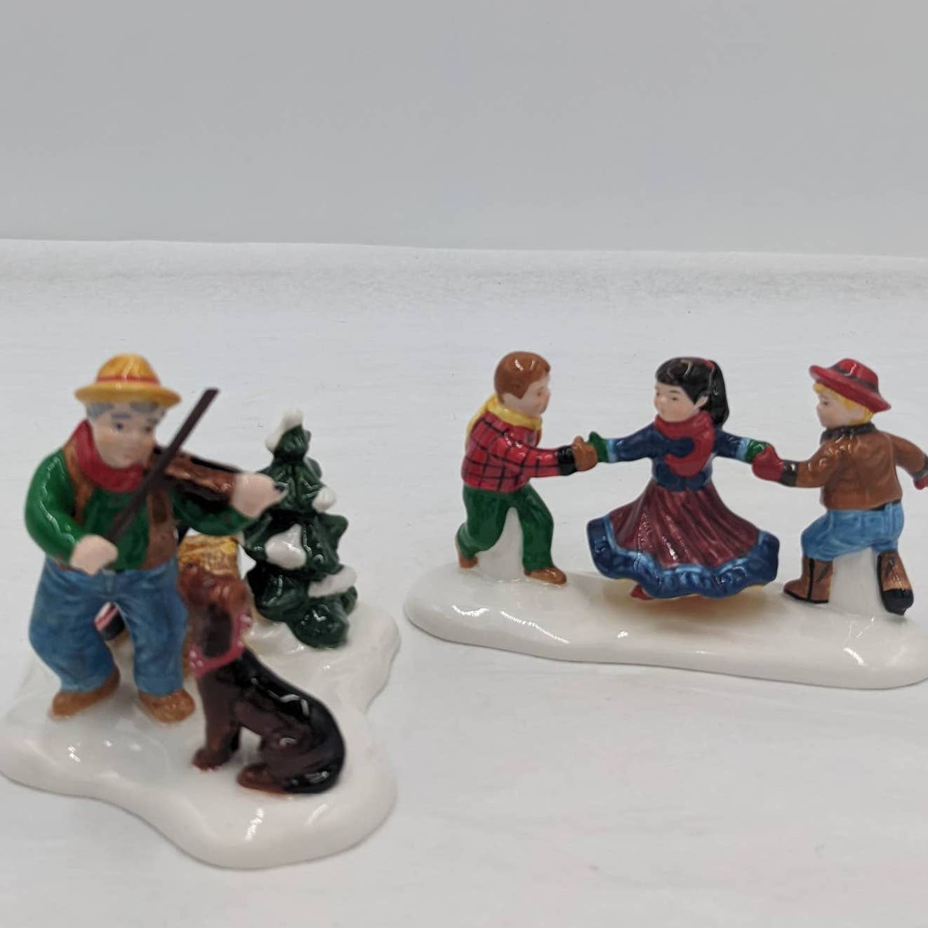 Department 56 Christmas Village Figurines Lot 2 Man Violin Playing And Dancing