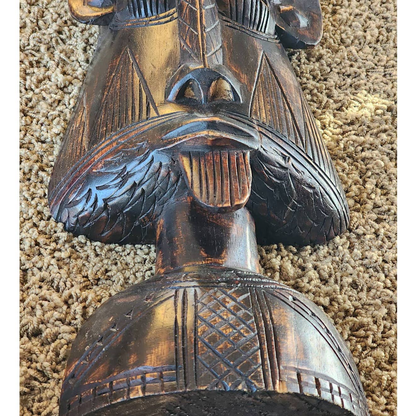 African Tribal Bearded Elder Hand Carved Wood Ghana Wall Hanging Sculpture 22"