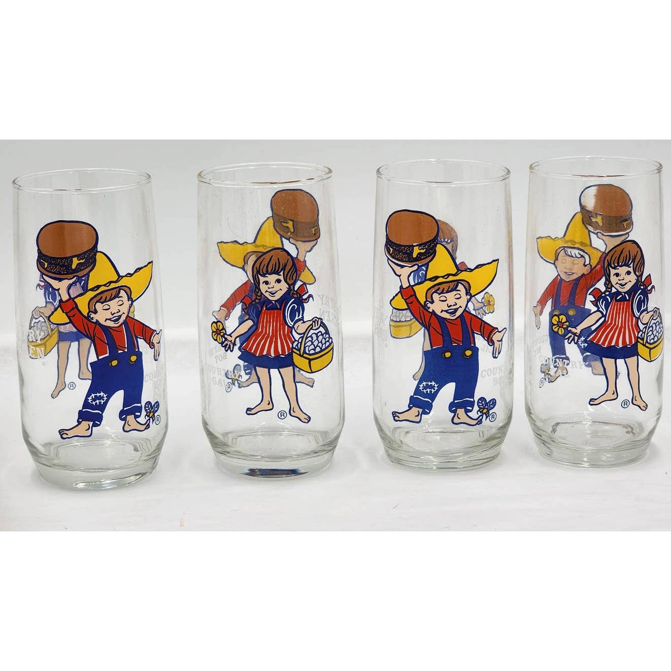 Pepsi Country Kitchen Country Gal & Boy Vintage Collector Drinking Glasses Set 4