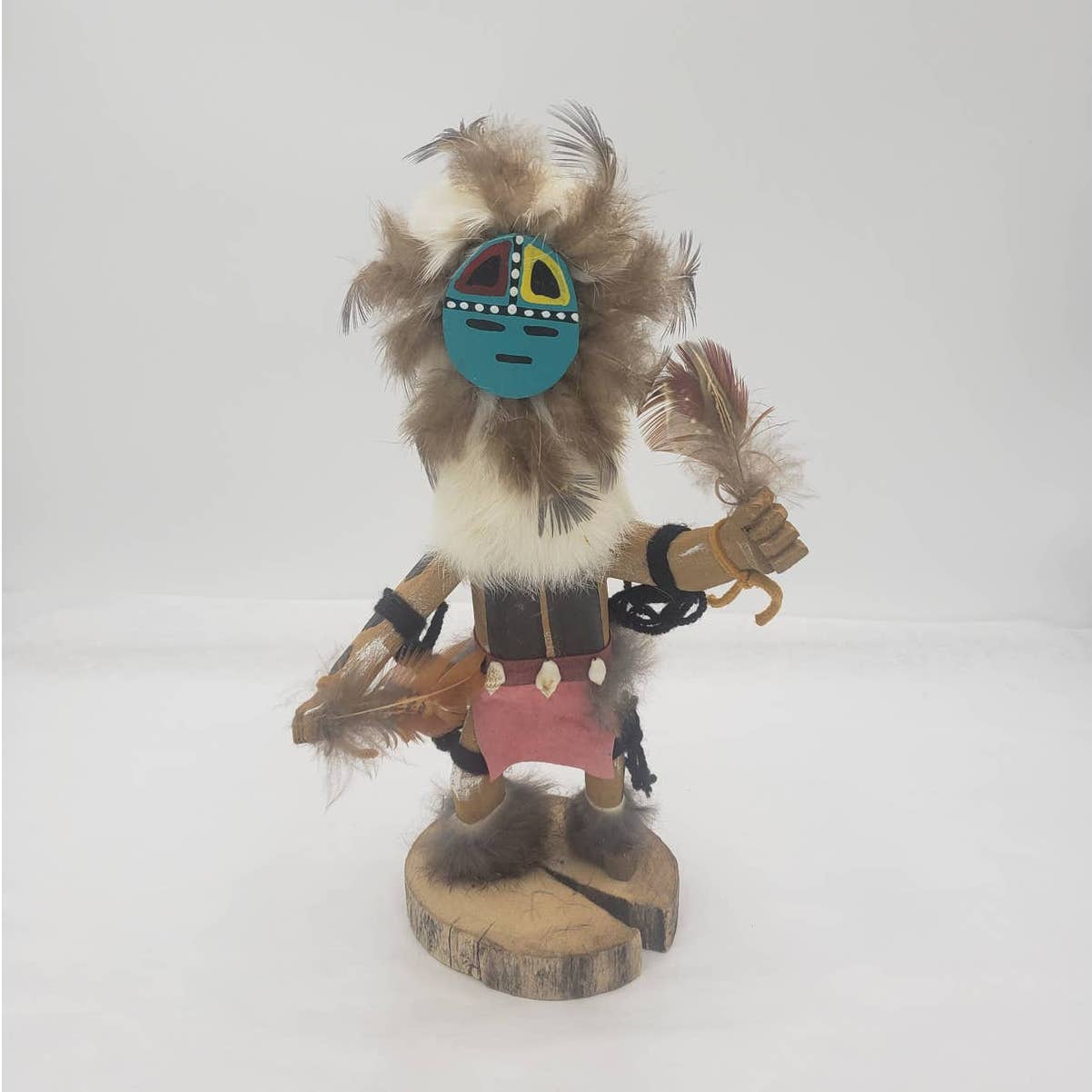 Vintage Kachina Doll Masked Sun Face Signed Sherman Handcrafted 11" Tall