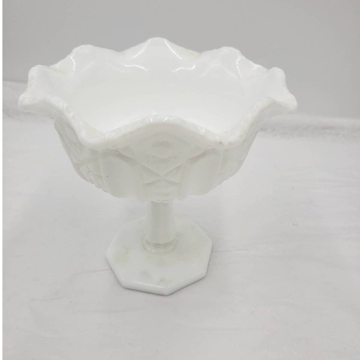 Vintage Milk Glass Pedestal Compote White Candy Dish Bowl 7" Tall