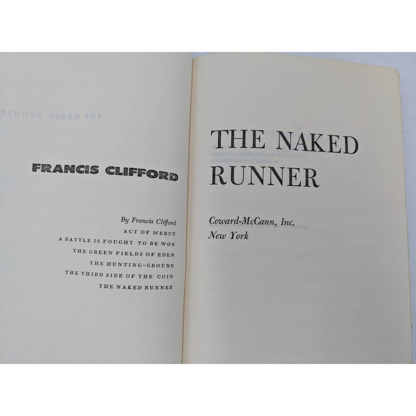 Naked Runner By Francis Clifford Vintage Spy Novel Mystery Early Edition 1966