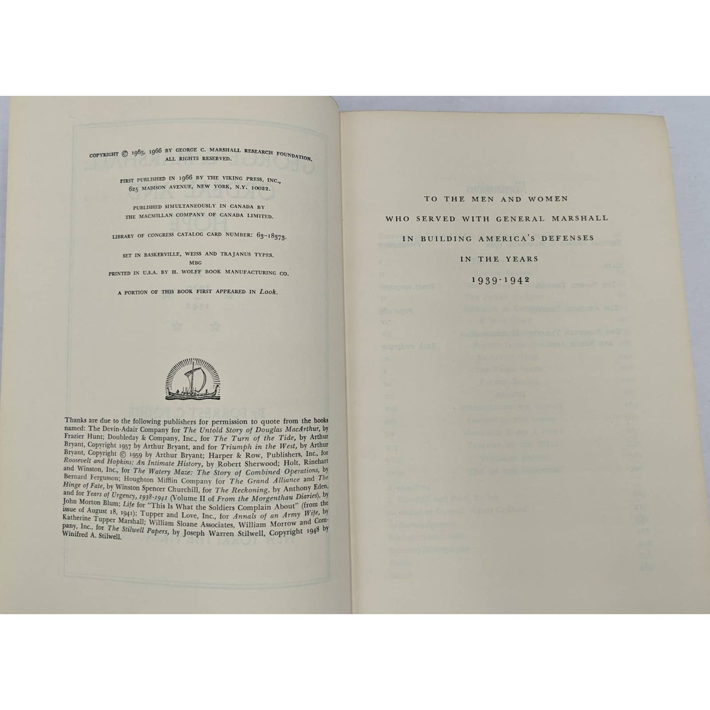 George C. Marshall Ordeal And Hope 1939-1942 WW2 Military Vintage Hardcover 1966