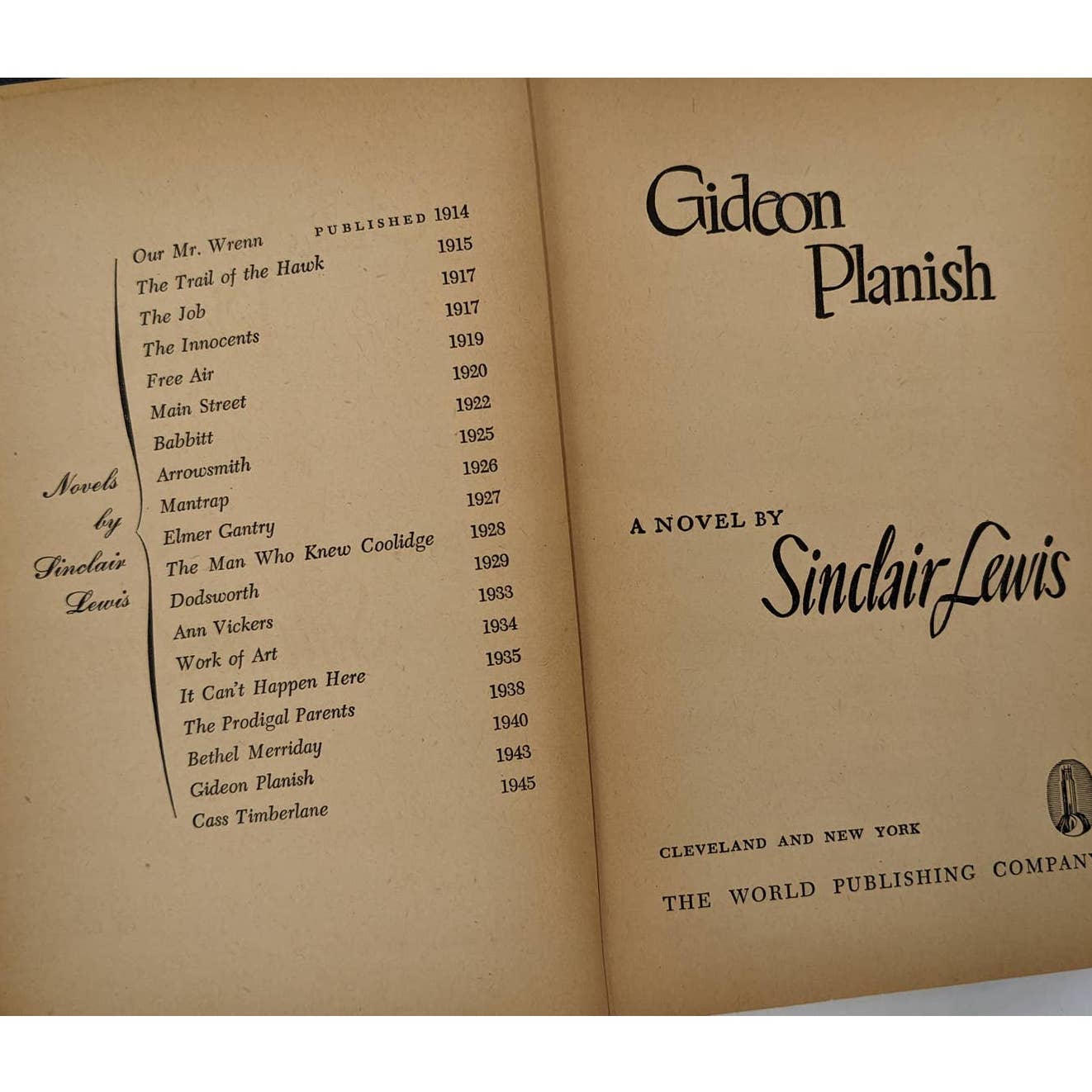 Gideon Planish By Sinclair Lewis Vintage Novel 1946