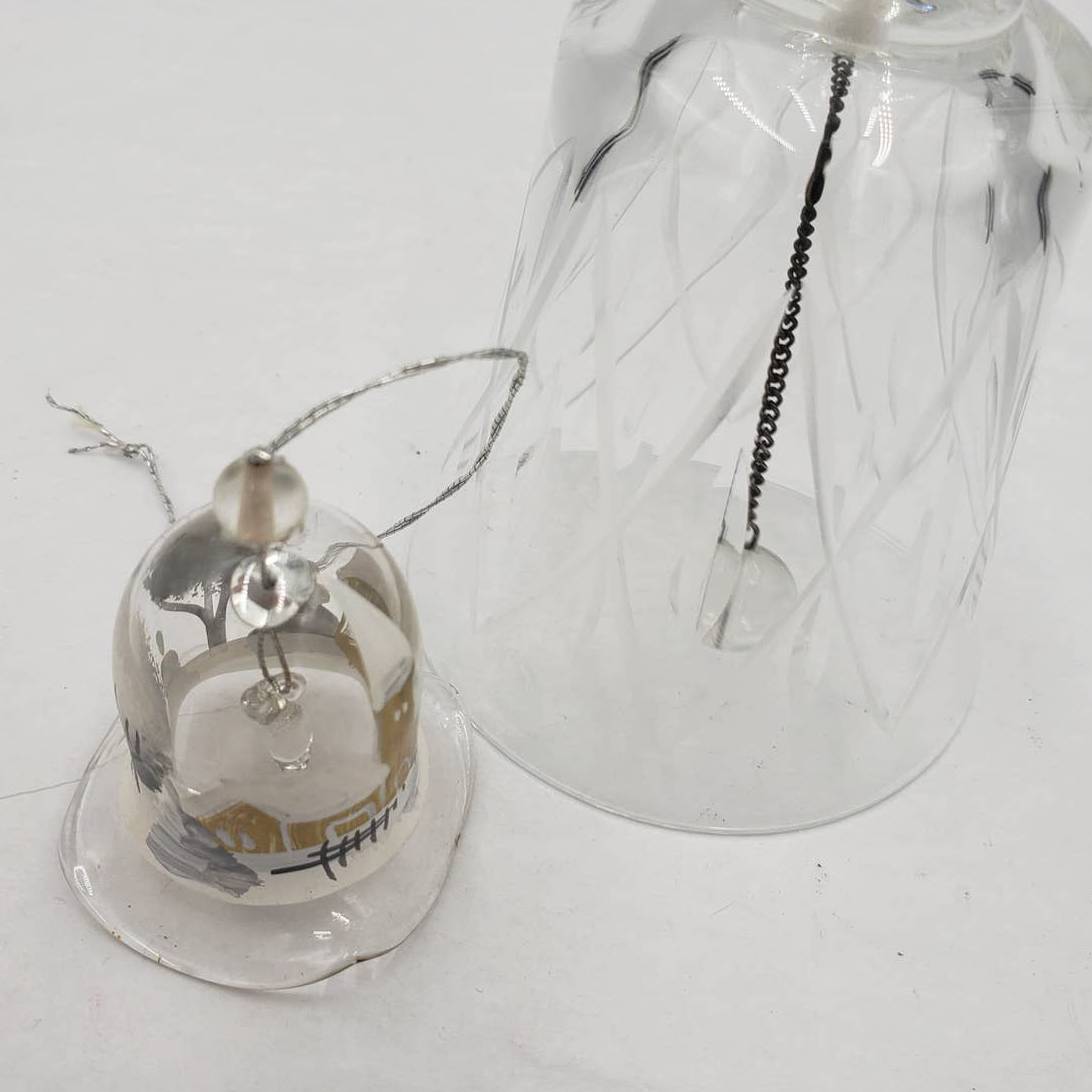 Set of 2 Bells Glass Bell and Ornament Winter Bell