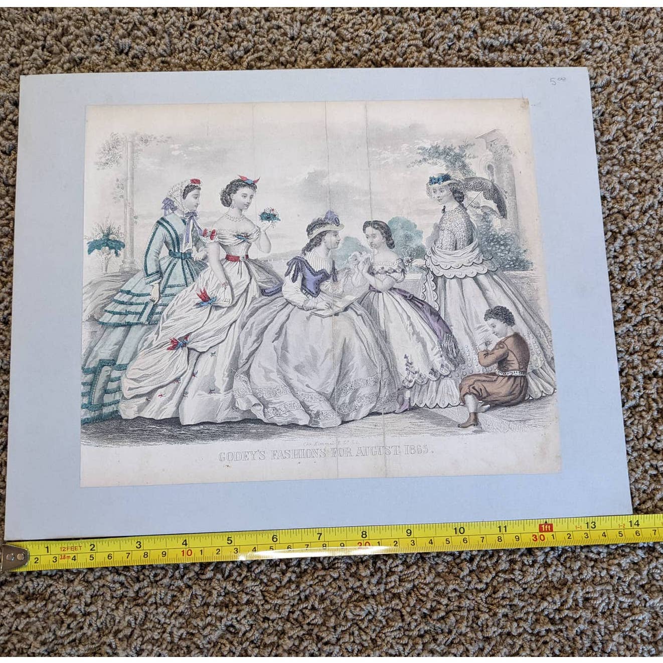 Antique Godey's Victorian Rare Hand Colored Fashion Book Plate Print August 1865