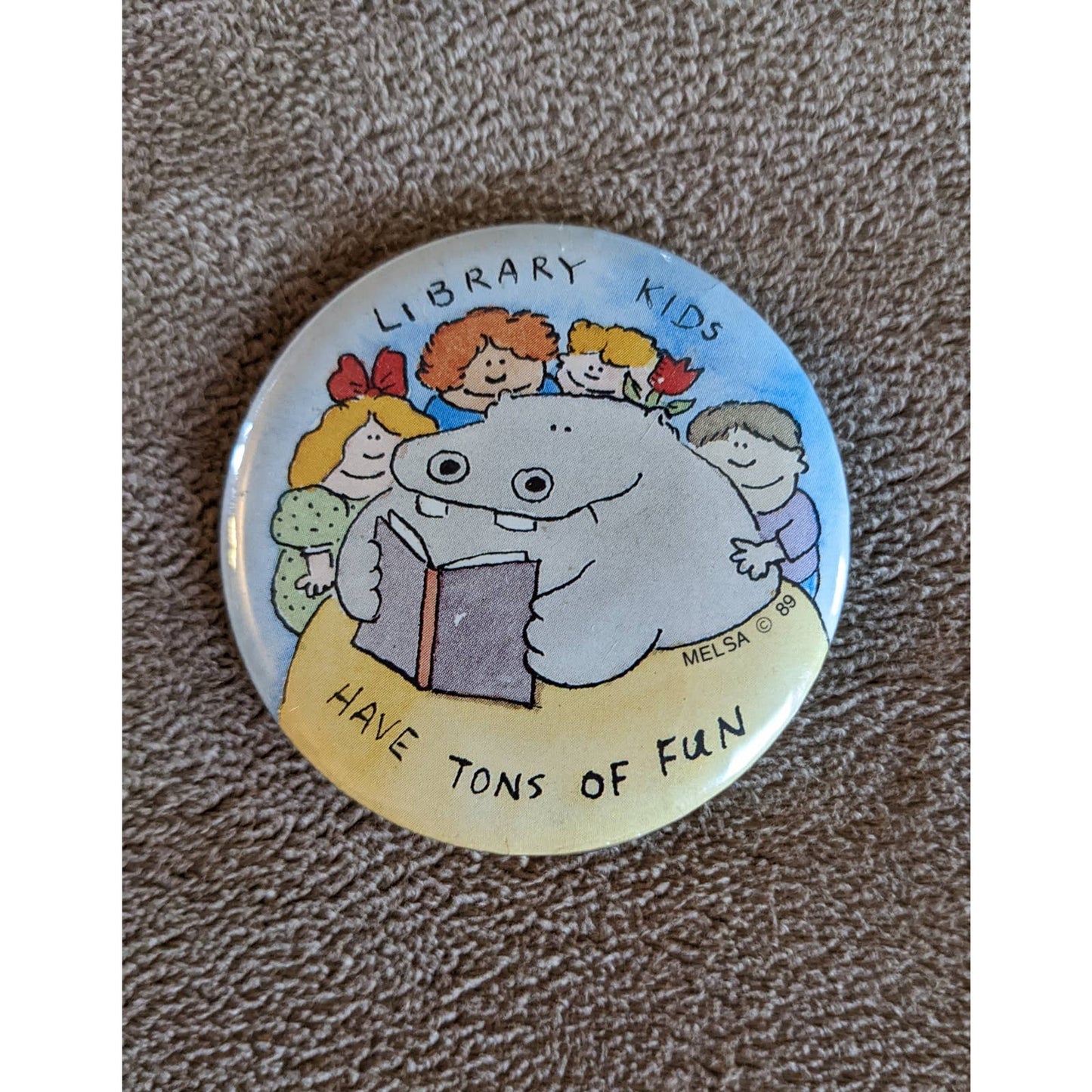 Vintage Library Reading Pinback Melsa Library Kids Have Tons Of Fun Pin Button