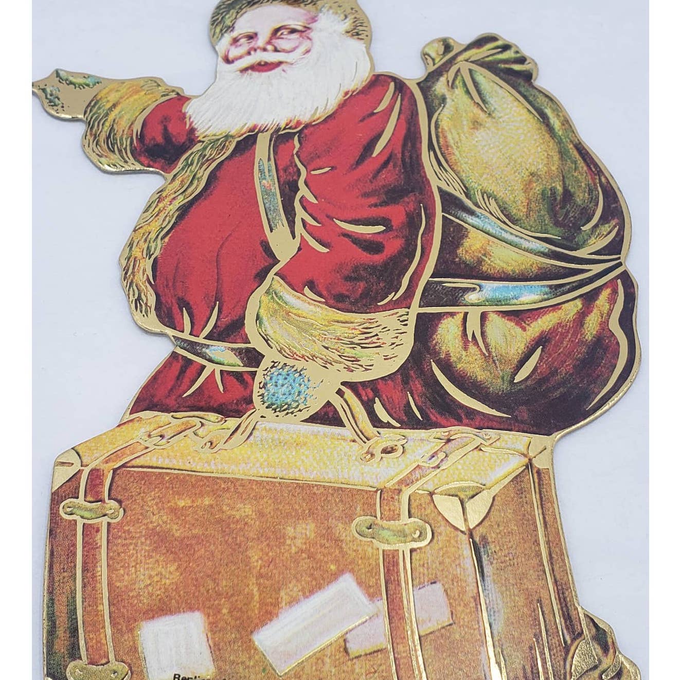 Christmas Die Cut Merrimack 1986 Vintage Santa Suitcase Hanging Card Ornament