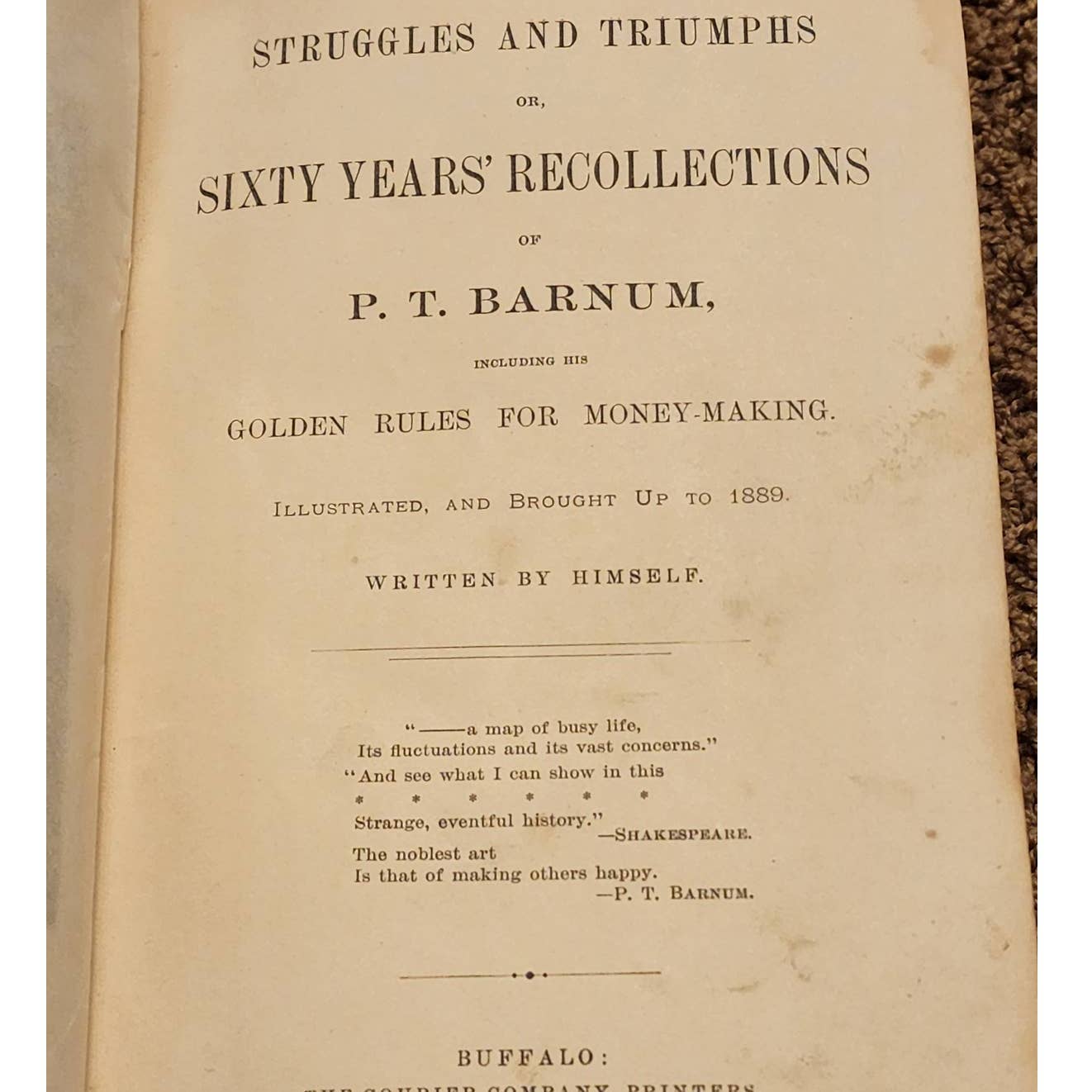 1889 Struggles And Triumphs Or Sixty Yrs Recollections of PT Barnum Antiquarian