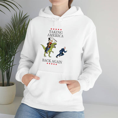 Trump Lincoln Taking America Back Again Unisex Hooded Sweatshirt Riding Dinosaur