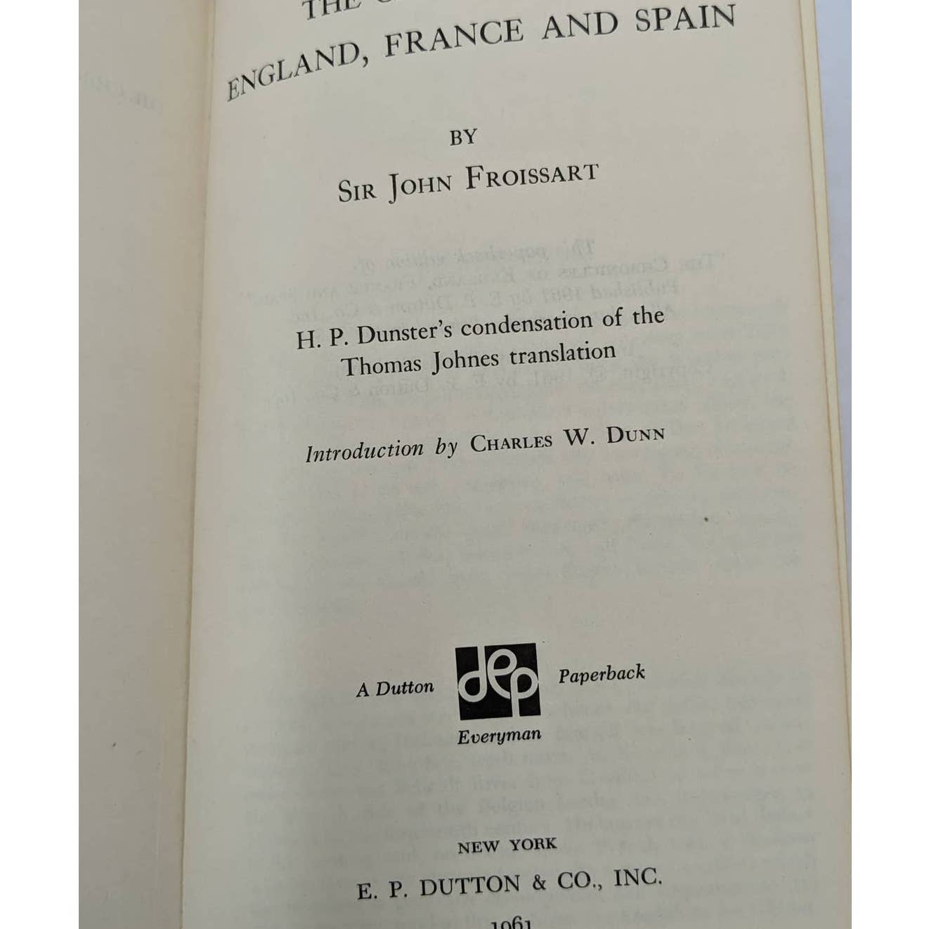 Chronicles Of England France Spain By Sir John Froissart Paperback Vintage 1961