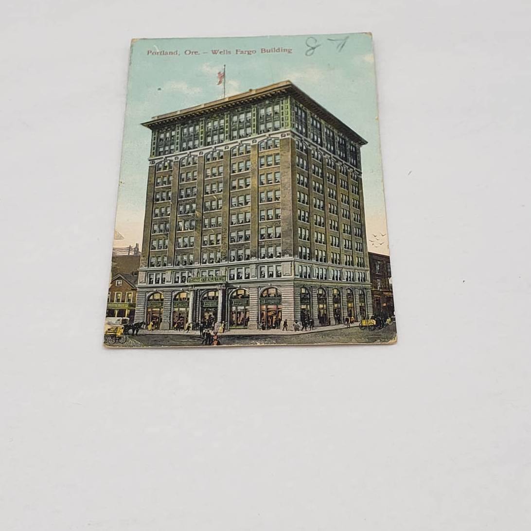 C1911 Portland Oregon Wells Fargo Building Antique Postcard