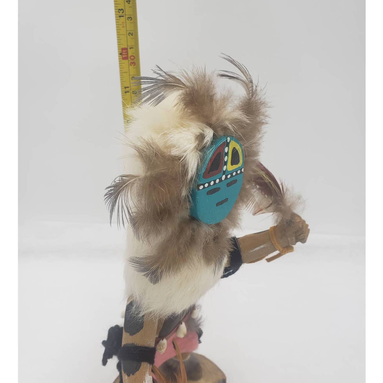 Vintage Kachina Doll Masked Sun Face Signed Sherman Handcrafted 11" Tall